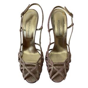 Dolce & Gabbana Iridescent Metallic Gold and Pink Strappy Heels Size 38 1/2